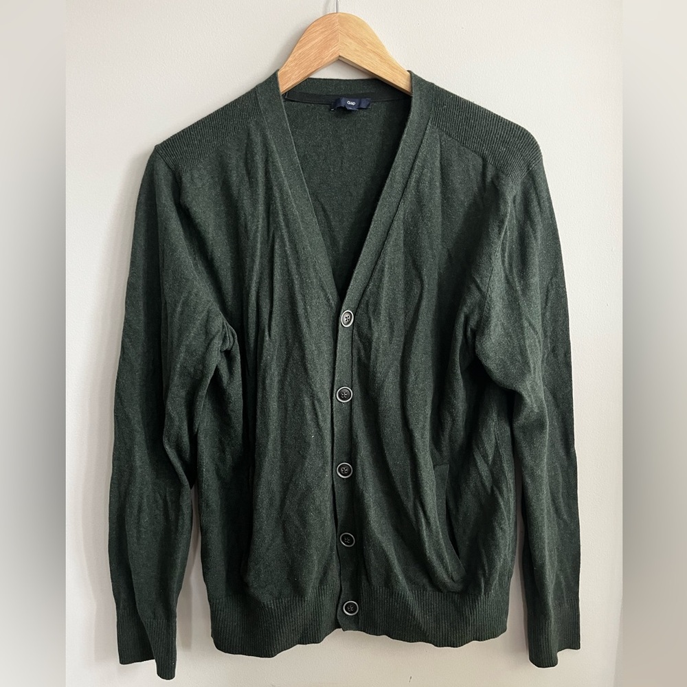 GAP Men's Dark Green Cardigan Sweater 100% cotton